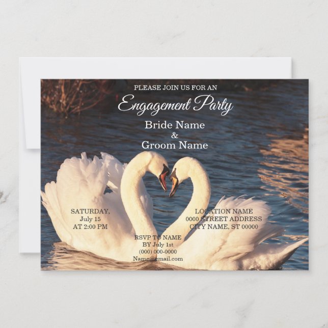White Swans Engagement Invitation (Front)