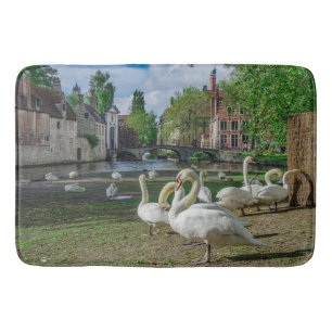 White swans in Bruges downtown Bath Mat