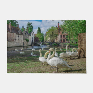 White swans in Bruges downtown Doormat