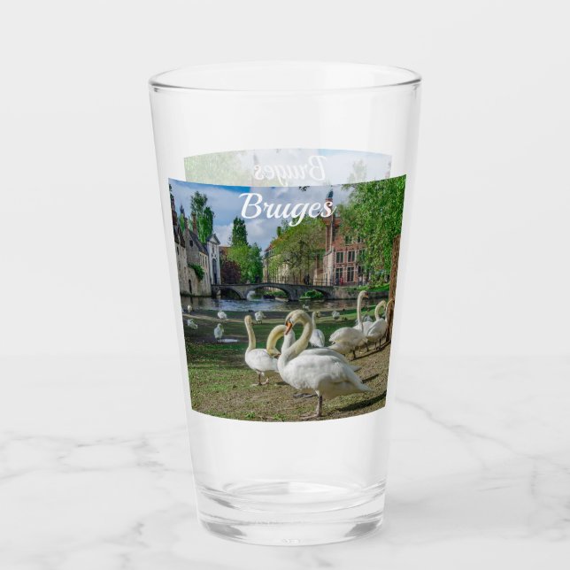 White swans in Bruges downtown Glass (Front)