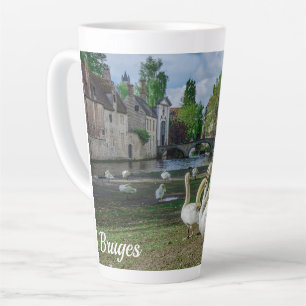 White swans in Bruges downtown Latte Mug