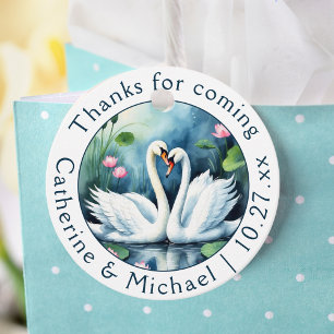 White Swans In Love Watercolor Lotus Lake Wedding Favour Tags