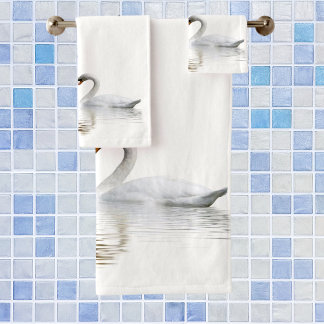 White swans in love with family name bath towel set