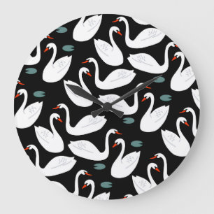 White Swans Lake Seamless Wallpaper Large Clock