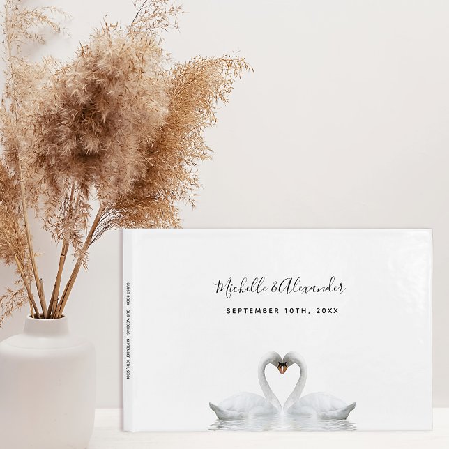 White swans love birds simple elegant wedding guest book (Creator Uploaded)