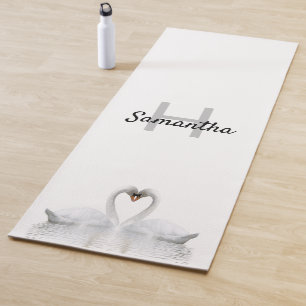 White swans love name monogram yoga mat