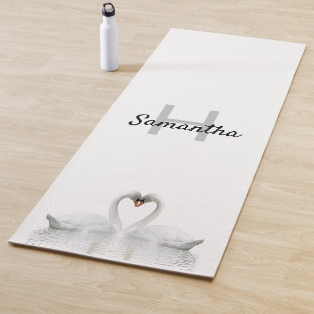 White swans love name monogram yoga mat (In Situ)