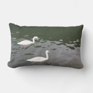 White Swans on Water - Nature Photography Lumbar P Cushion