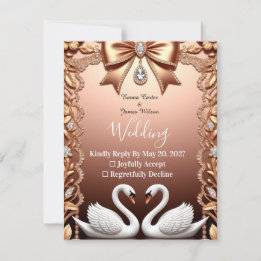 🌸 White Swans Rose Gold Wedding RSVP Card