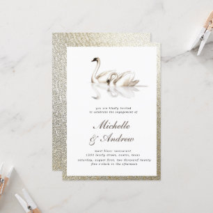 White Swans Textured Gold Engagement Invitation