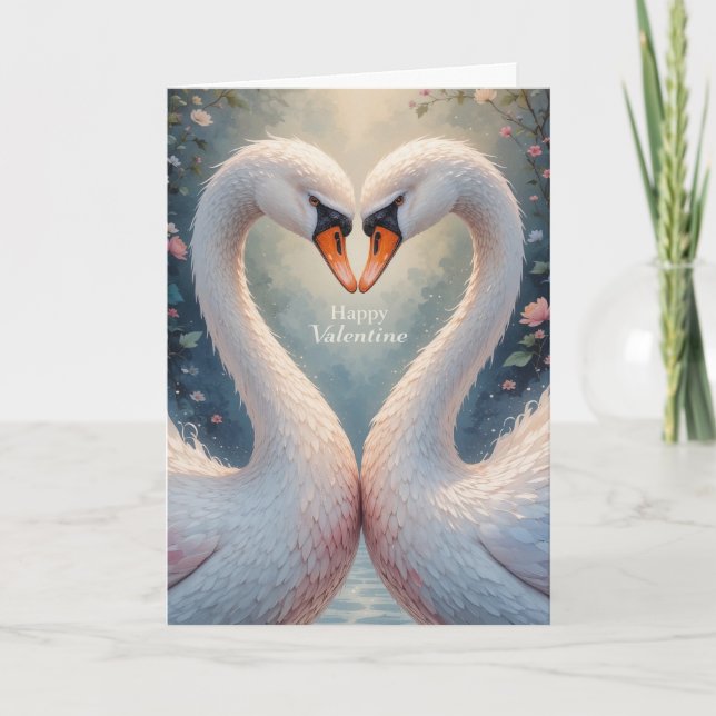 White Swans Valentine Romantic Love Birds  Holiday Card (Front)
