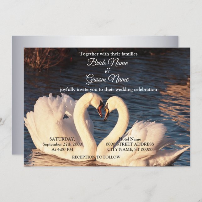 White Swans Wedding Invitation (Front/Back)