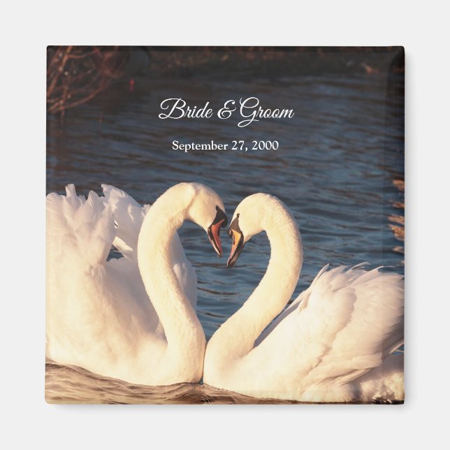White Swans Wedding Magnet (Front)