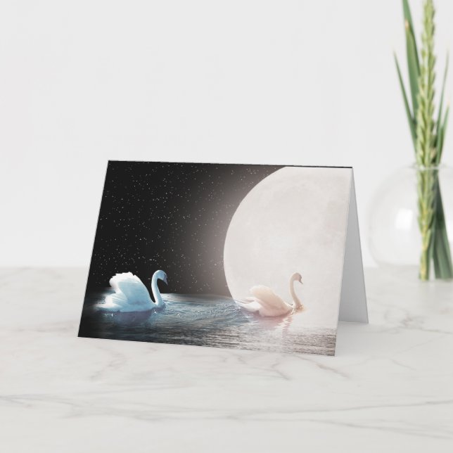White Swans with Moon for Wedding Card (Front)