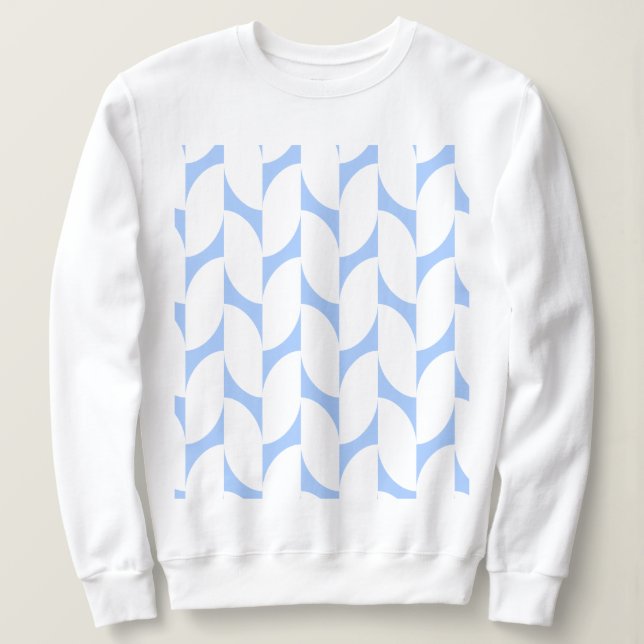 White Sweatshirt with Sky Blue Abstract Geometric  (Design Front)