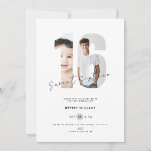 White Sweet Sixteen Boys - Photo 16th Birthday Invitation