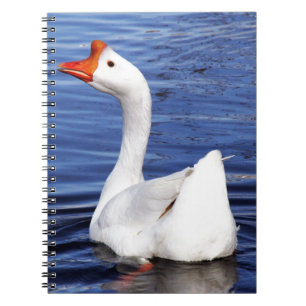 white swimming goose in blue water spiral notebook