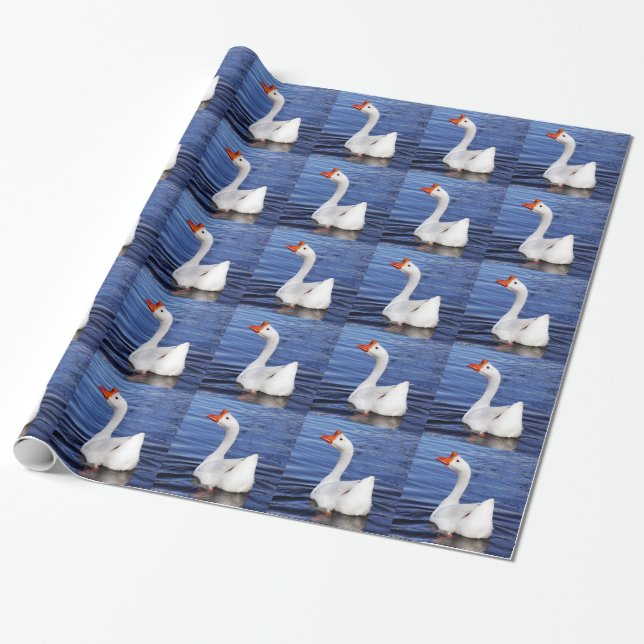 white swimming goose in blue water wrapping paper (Unrolled)