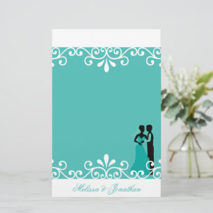 White Swirl Bride Groom Teal Elegant Wedding Stationery