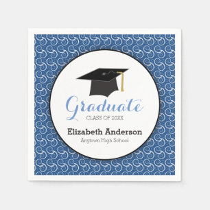 White Swirl on Blue, Personalised Graduation Napkin