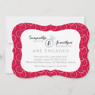 White Swirl Pattern on Red Engagement Party Invitation