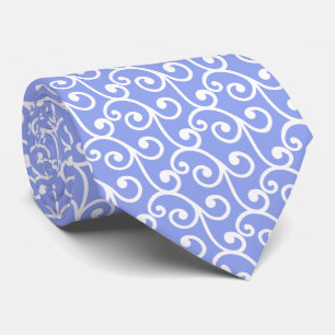 White Swirl Vector Pattern on Light Blue Tie