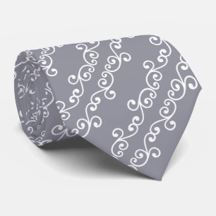 White Swirl Vector Pattern on Silver Grey Tie