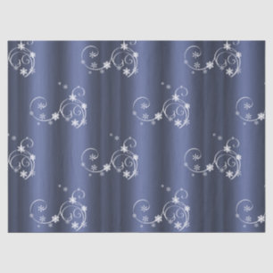 White Swirls and Snowflakes on Blue Christmas Tissue Paper