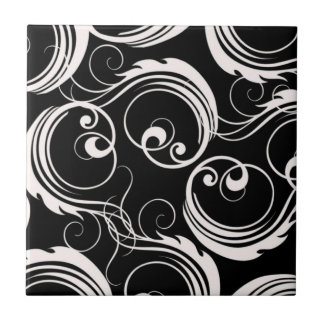White Swirls on Black Tile