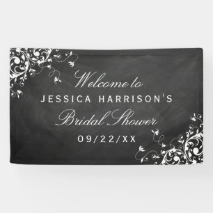 White Swirls On Chalkboard Bridal Shower Banner