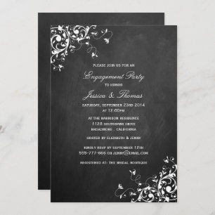 White Swirls On Chalkboard Engagement Party Invitation