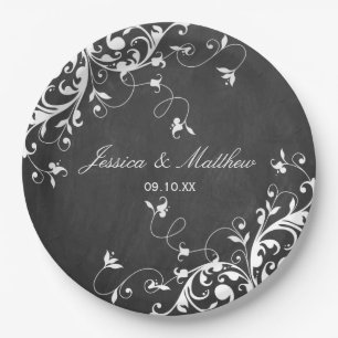 White Swirls On Chalkboard Paper Plate