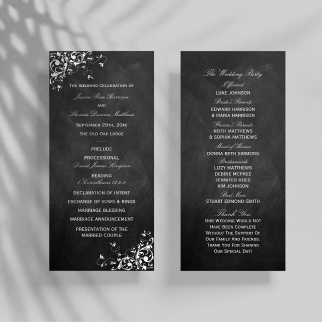 White Swirls On Chalkboard Wedding Program Programme (Creator Uploaded)