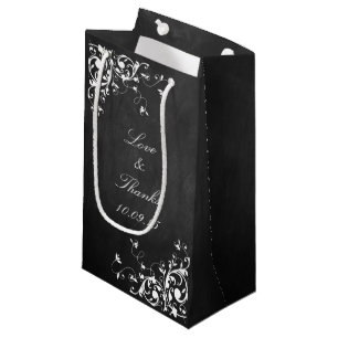 White Swirls On Chalkboard Wedding Small Gift Bag