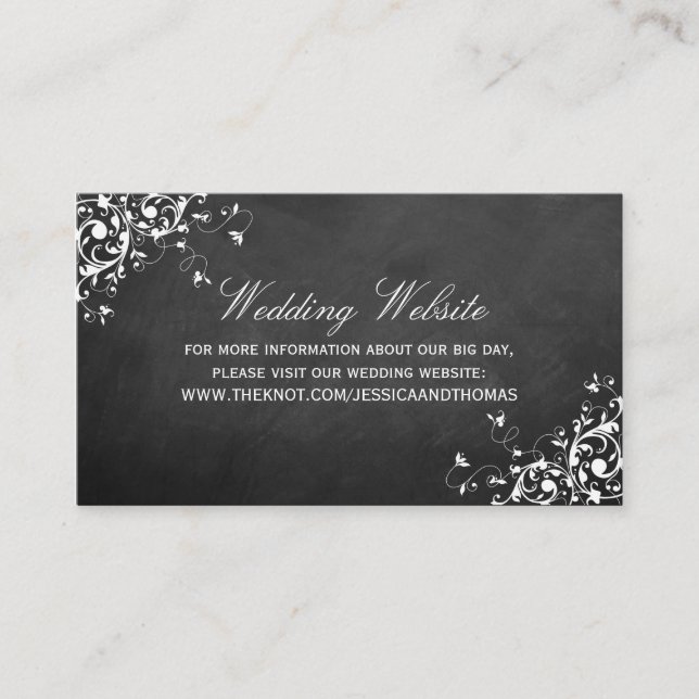 White Swirls On Chalkboard Wedding Website Enclosure Card (Front)