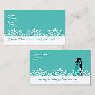 White Swirls Teal Bride Groom Wedding planner Business Card