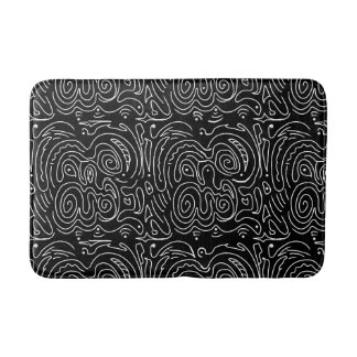 White swirly lines on black  bath mat
