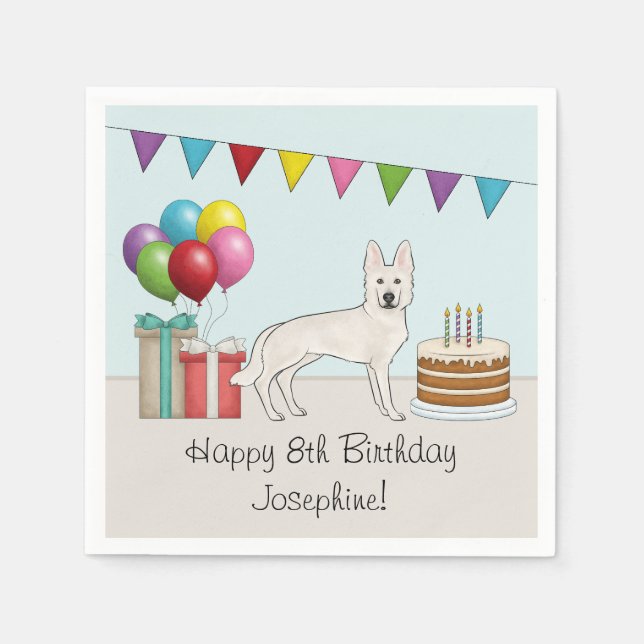 White Swiss German Shepherd Dog Colourful Birthday Napkin (Front)