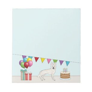 White Swiss German Shepherd Dog Colourful Birthday Notepad