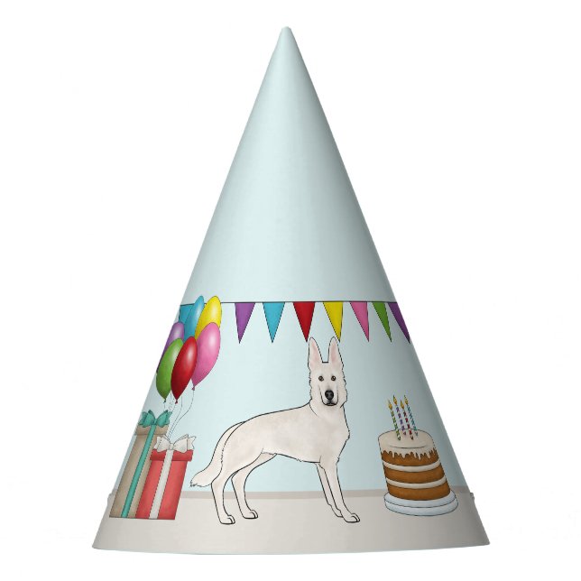 White Swiss German Shepherd Dog Colourful Birthday Party Hat (Front)