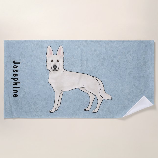 White Swiss Shepherd White GSD Cartoon Dog Blue Beach Towel (Front)