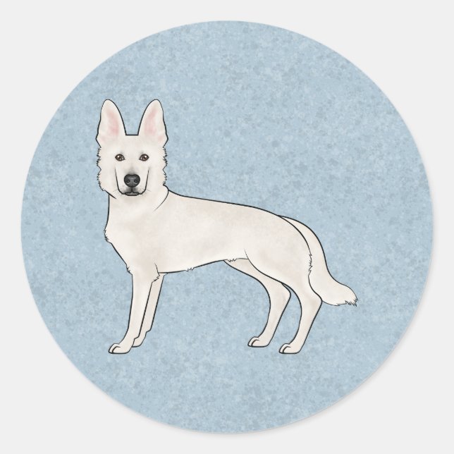 White Swiss Shepherd White GSD Cartoon Dog Blue Classic Round Sticker (Front)