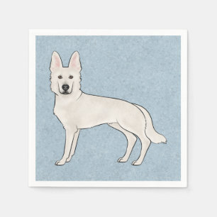 White Swiss Shepherd White GSD Cartoon Dog Blue Napkin