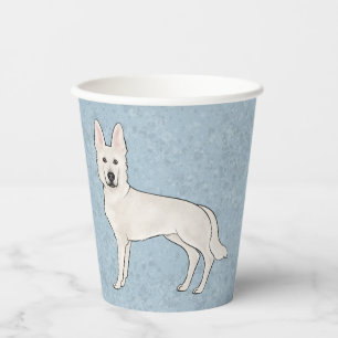 White Swiss Shepherd White GSD Cartoon Dog Blue Paper Cups