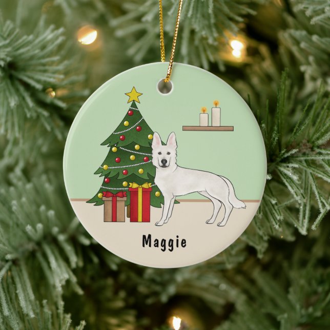 White Swiss Shepherd White GSD Christmas Tree Ceramic Tree Decoration (Tree)