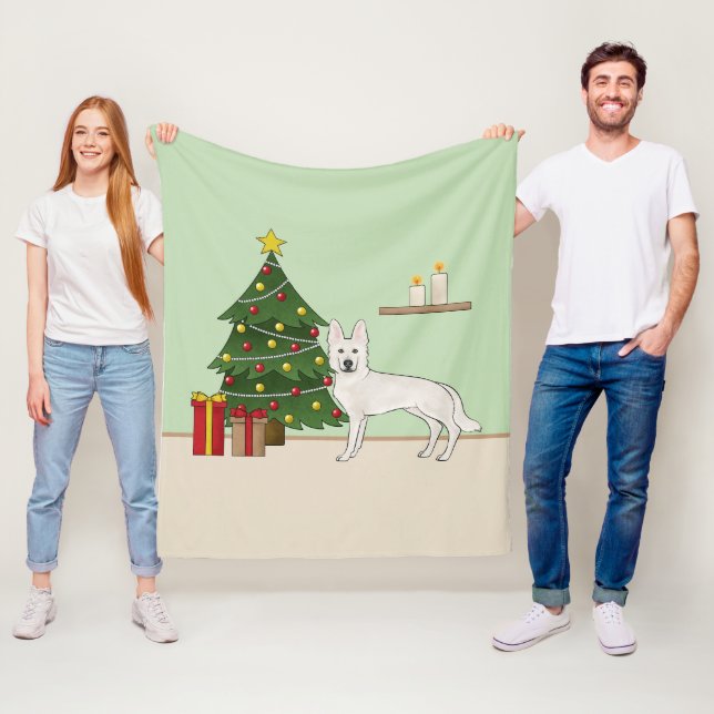 White Swiss Shepherd White GSD Christmas Tree Fleece Blanket (In Situ)