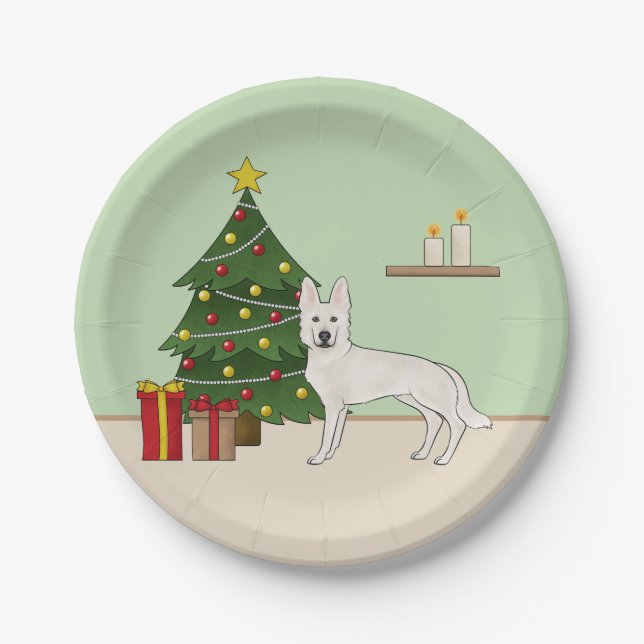 White Swiss Shepherd White GSD Christmas Tree Paper Plate (Front)