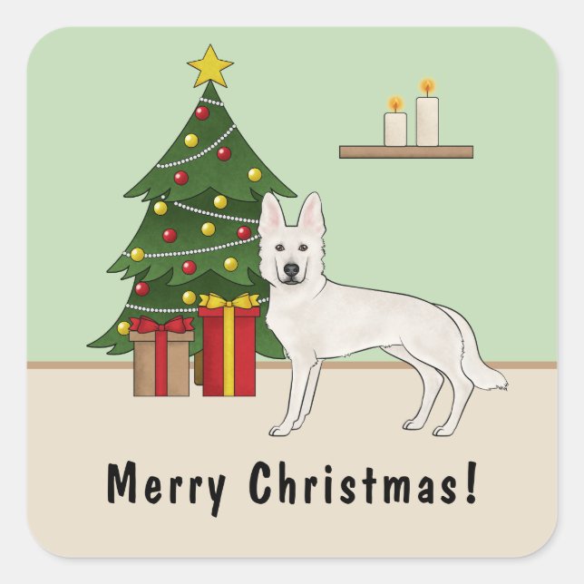 White Swiss Shepherd White GSD Christmas Tree Square Sticker (Front)