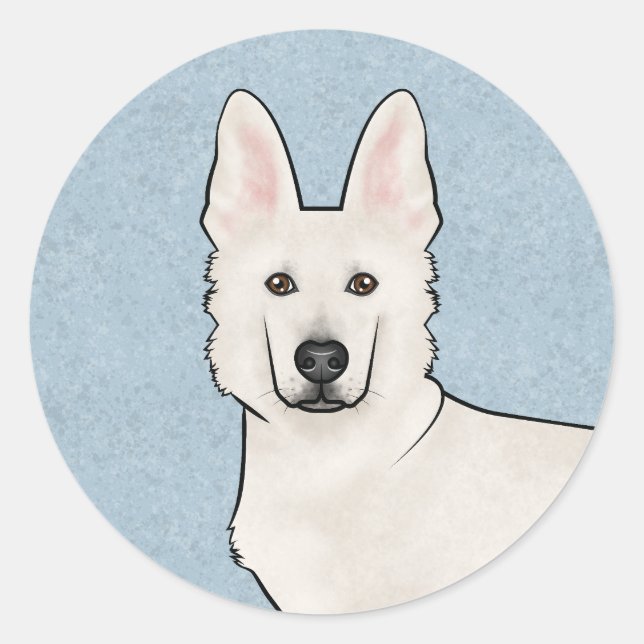 White Swiss Shepherd White GSD Cute Dog Head Blue Classic Round Sticker (Front)