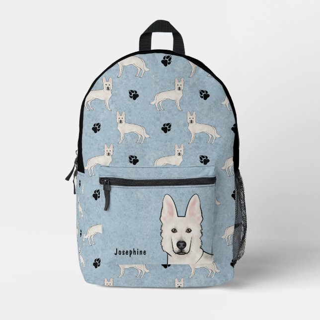 White Swiss Shepherd White GSD Cute Dog Pattern Printed Backpack (Front)